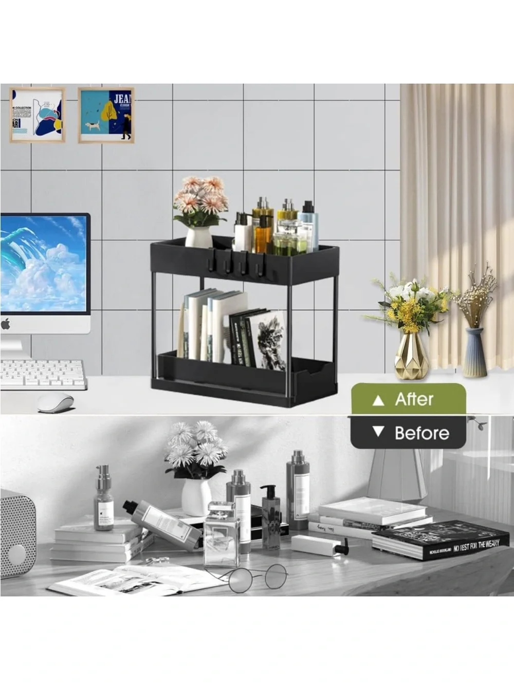 Under-Shelf Slide-Out Organizer Rack - Matte Black